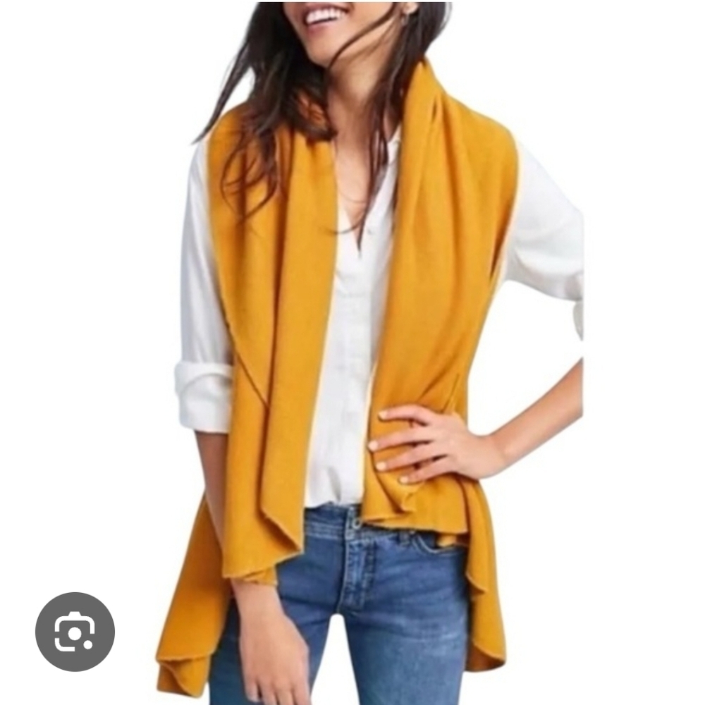 Anthropologie Moth Cascades Shawl Sweater Vest Cardigan Gold Yellow Soft One Sz